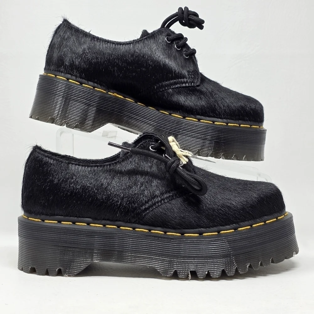 Dr. Martens 1461 Quad Women's Size 6 Oxford Platform Shoes Laceup Black Hair New